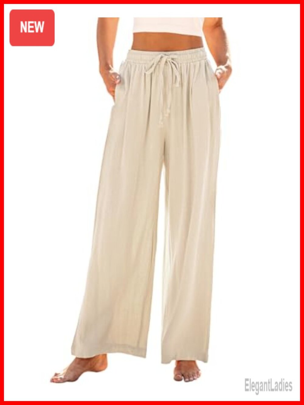 Linen Wide Leg High Waisted Pull On Drawstring Palazzo Trousers Resort Wear